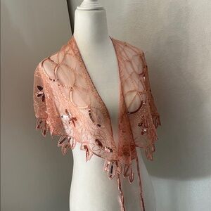 Delicate Rose Gold Sequined Lace Wrap Shawl